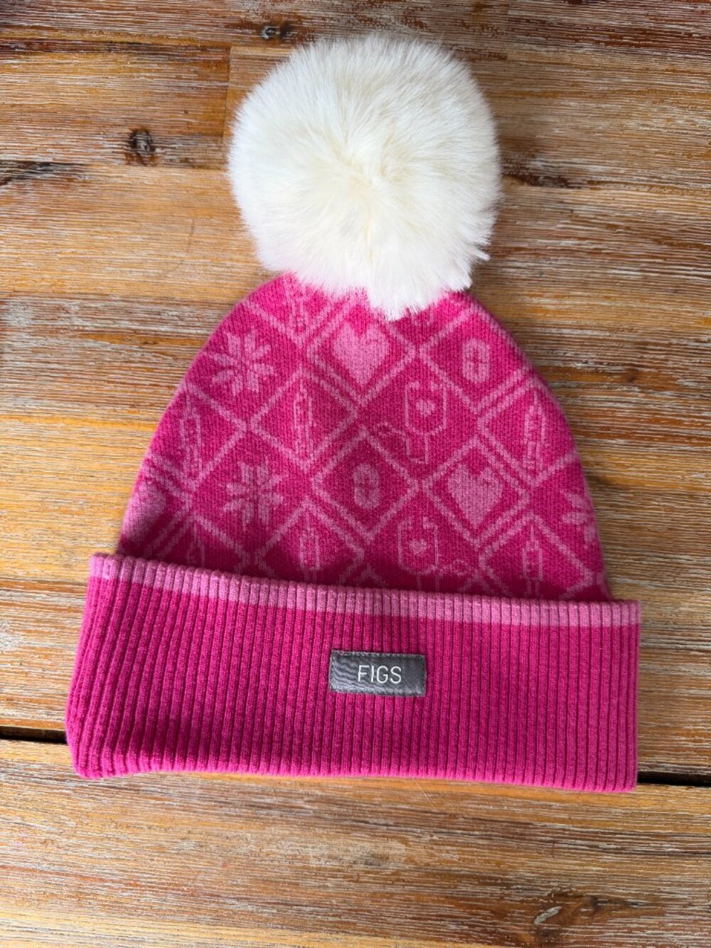 FIGS Pink Merino Wool Pom Pom Beanie Unisex Medical Icon Knit Hat - Picture 3 of 5